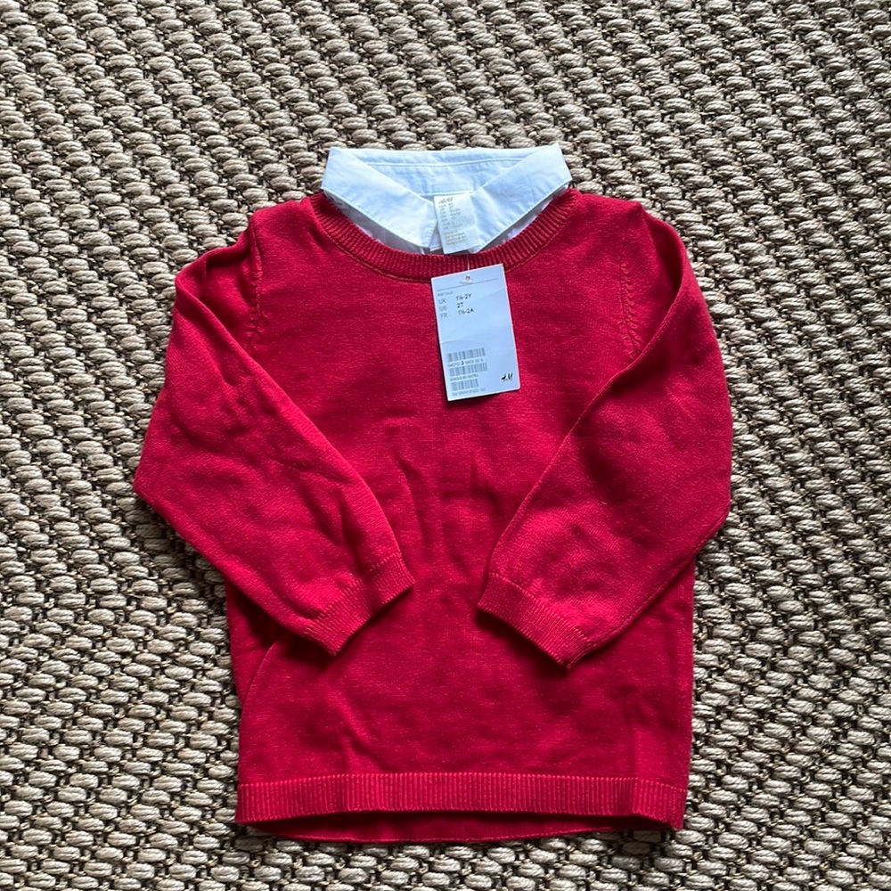 3 for $25❗️Boy’s Red Sweater with Faux Collar. Size 1.5-2Y.